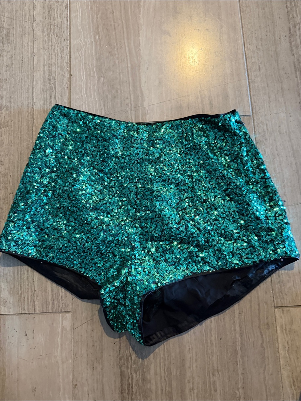 H&M Emerald Green High-Waist Sequin Shorts